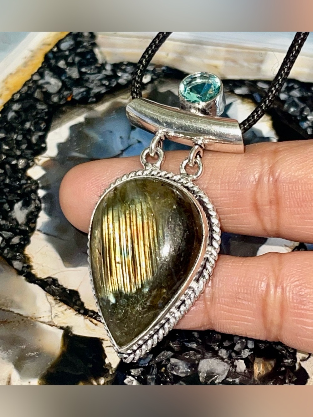 Plagioclase Labradorite Crystal Pendant 2 1/4”